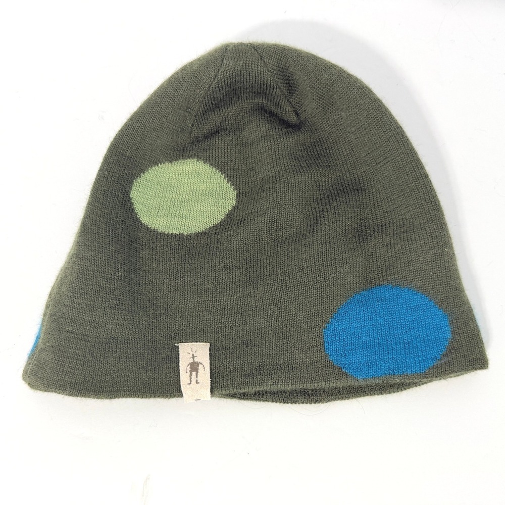 SmartWool Kids Merino Wool Beanie Hat Olive Green Polka Dot Knit 12-447 F09-D3